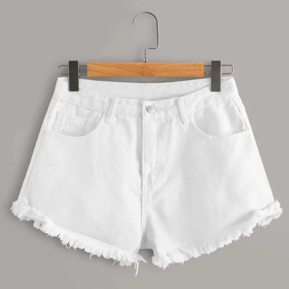 White Denim Shorts Cutoff Hem Frayed